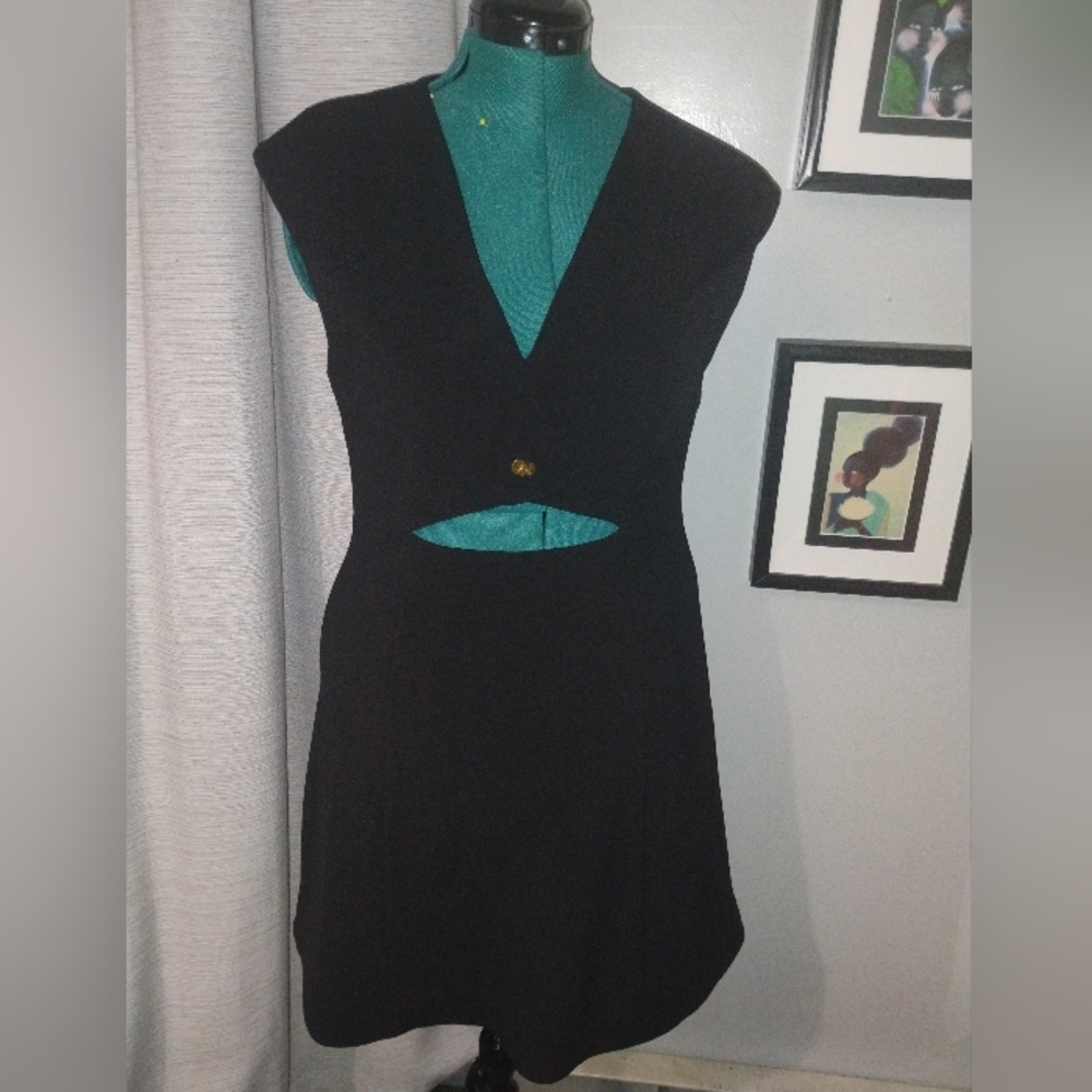 Halston Heritage Cut-out Bonded Crepe Dress in Black Sz 12 NWT - Picture 6 of 15